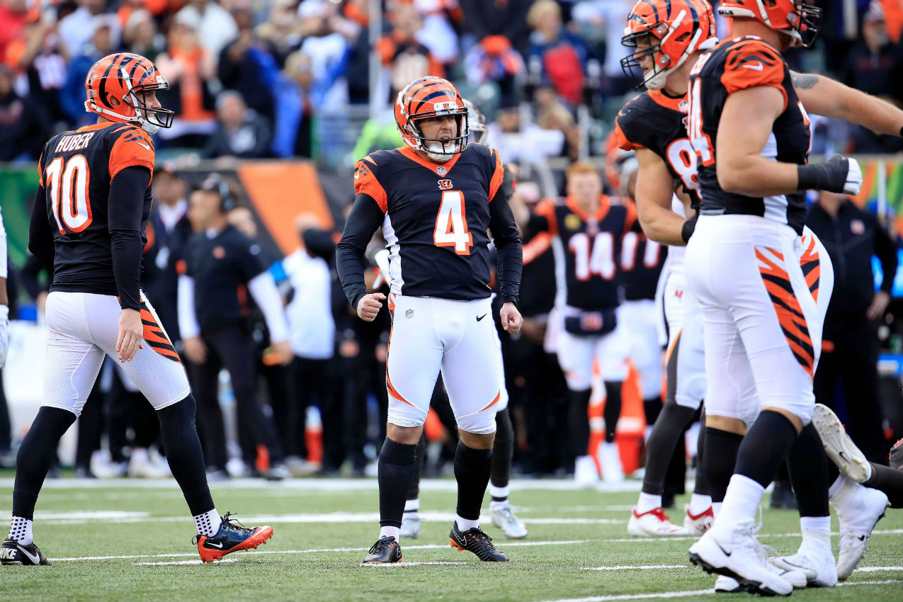 Randy Bullock conectó un gol de campo de 44 yardas en la última jugada del partido, para que los Bengals derrotaran a los Bucs (AFP)