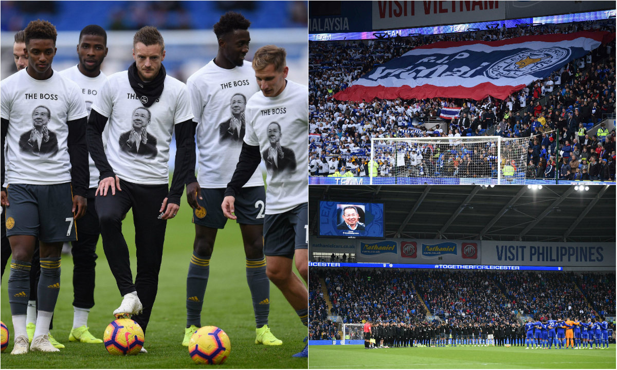 Le rinden homenaje al dueño del Leicester previo al juego ante el Cardiff City (AFP)