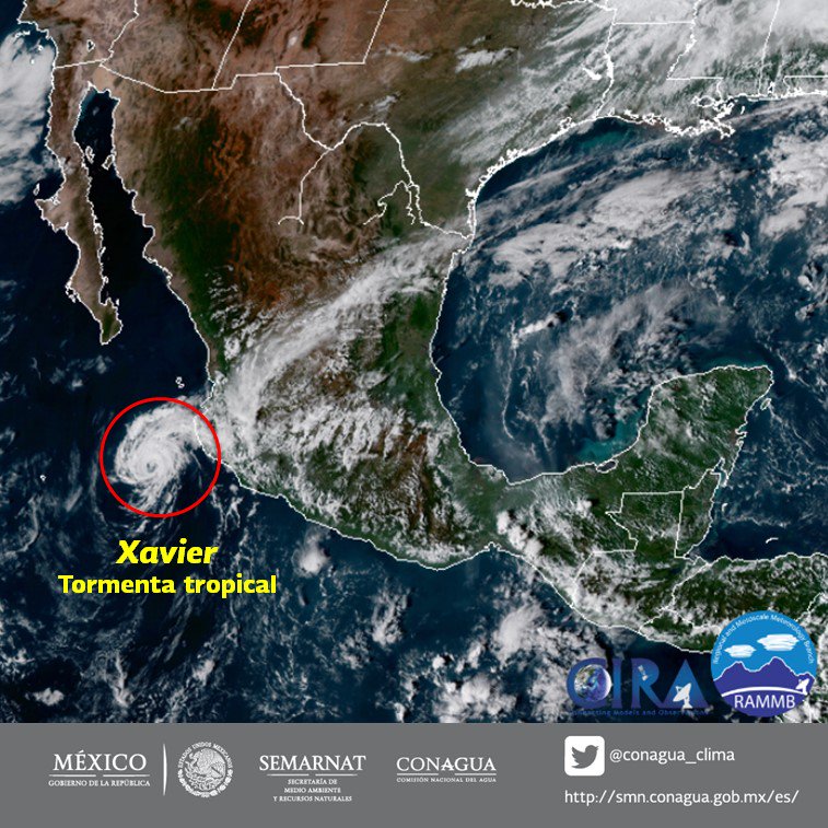 Pese a que 'Xavier' se aleja del Pacífico, se recomienda a la población estar alerta. (Twitter: @conagua_clima)