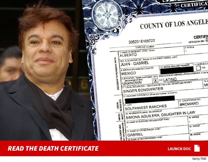 Acta de defunción de Juan Gabriel (Foto: TMZ)