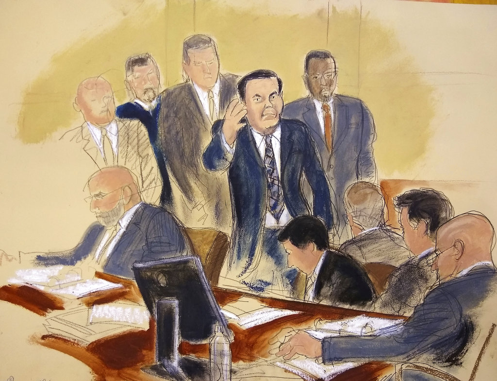 Durante el juicio de El Chapo en EU. (AP).