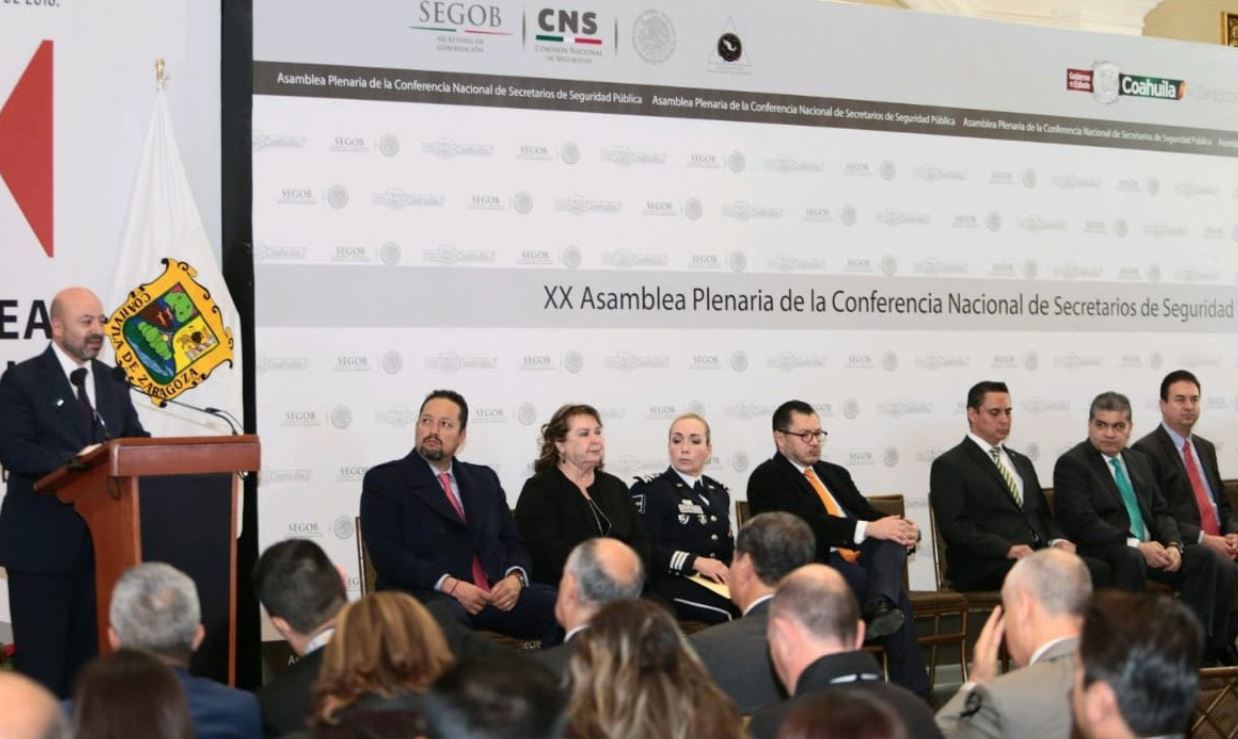 Renato Sales Heredia, Comisionado Nacional de Seguridad encabezó la asamblea. (Twitter Gobernador de Coahuila)