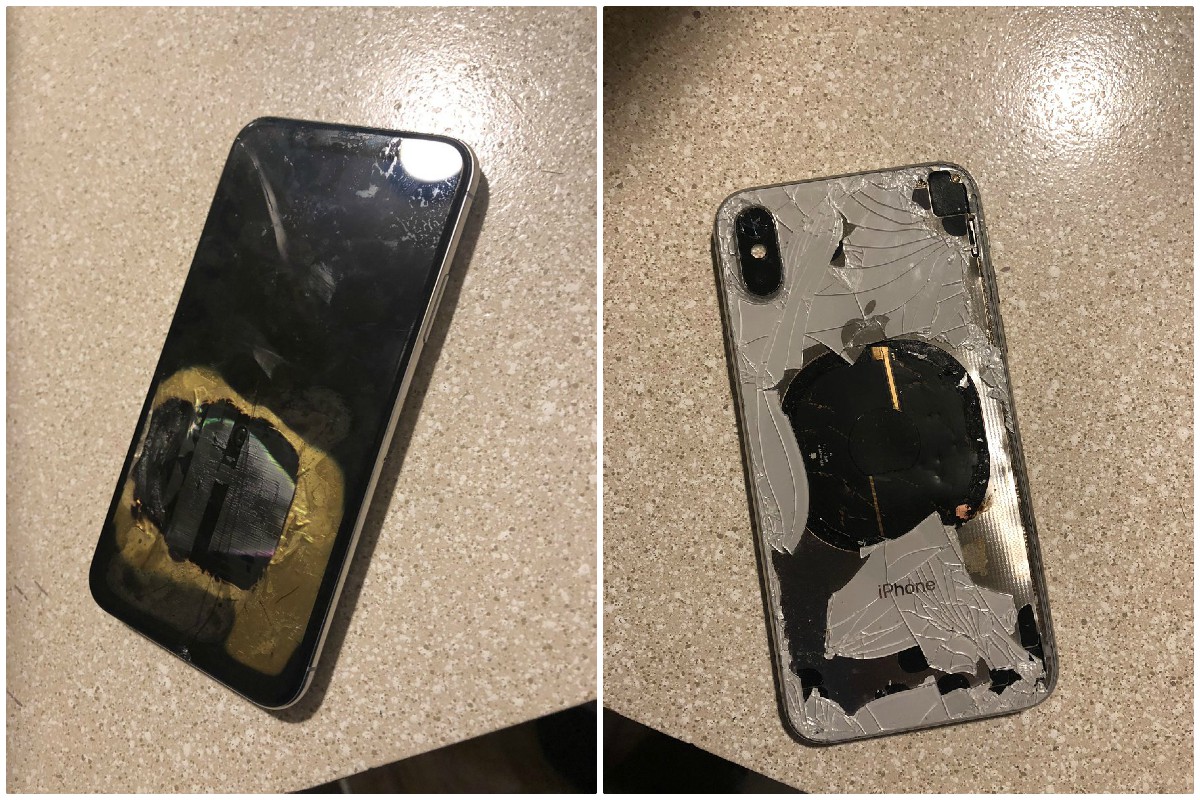 El teléfono comenzó a sacar chispas y humo durante la actualización. (Twitter: Rocky Mohamadali)