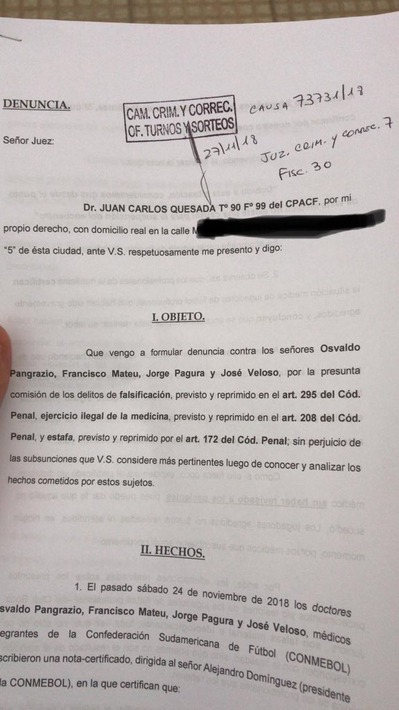 Denuncian a los médicos de Conmebol (Twitter)