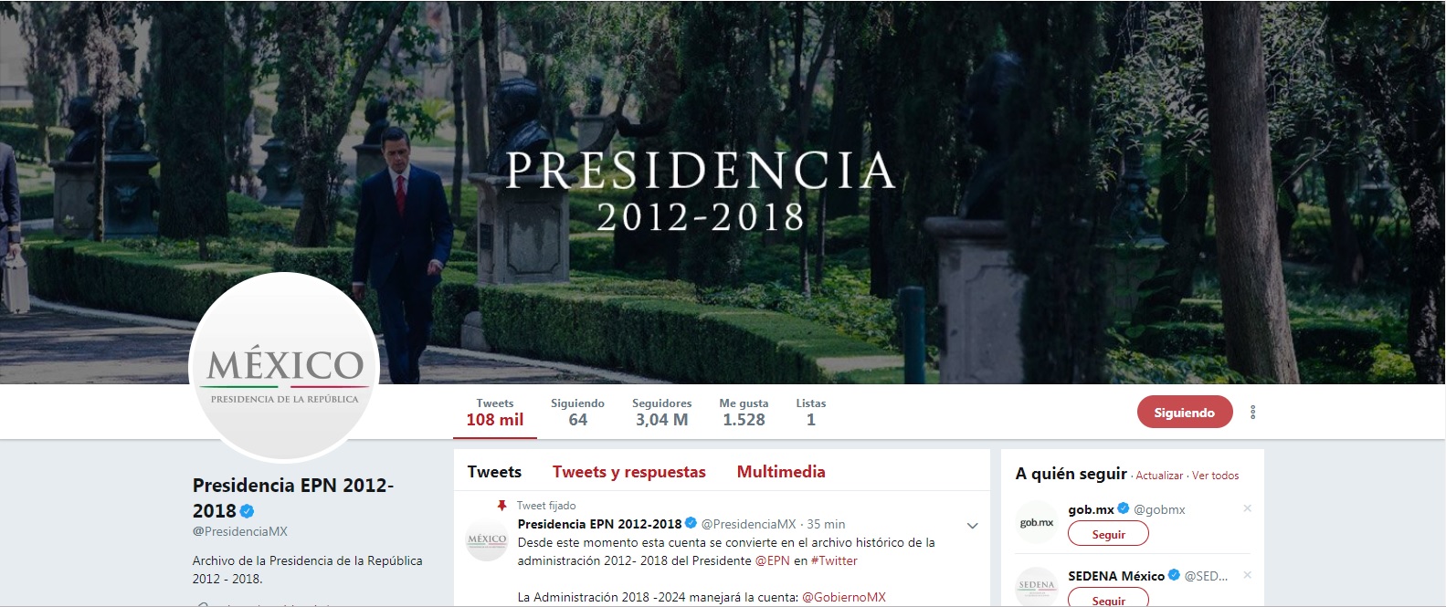La cuenta de Twitter de Presidencia se convertirá en archivo histórico