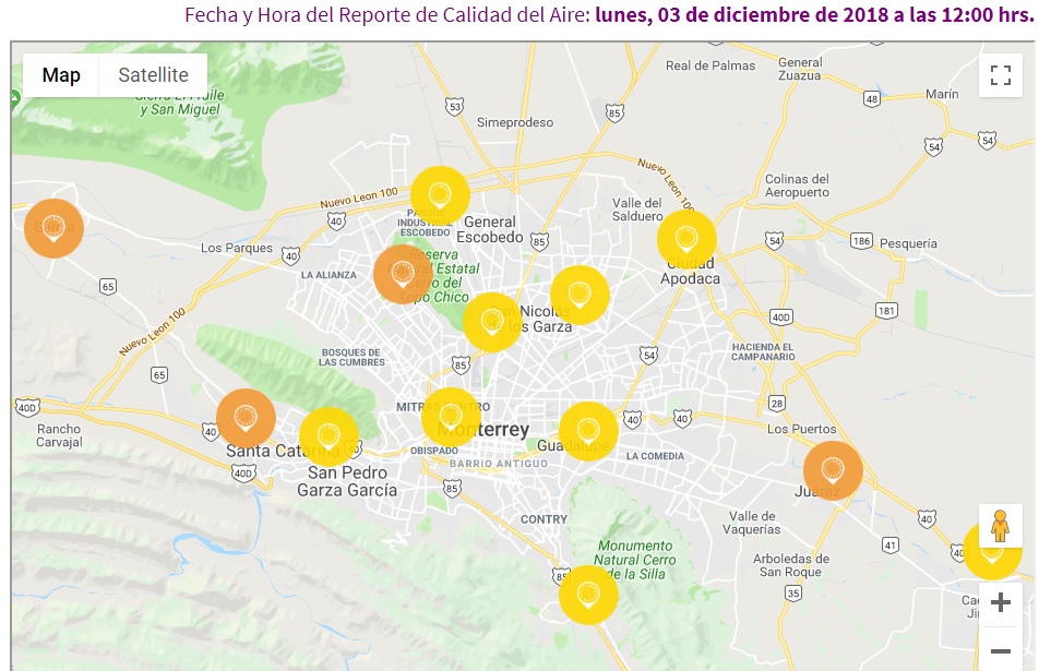 Las estaciones de García, Santa Catarina, San Bernabé y Juárez siguen marcando mala calidad.