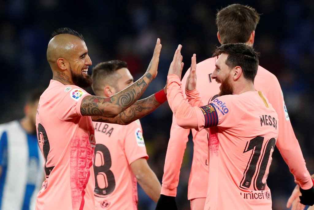 Jugadores de FC Barcelona en festejo de gol (Reuters)