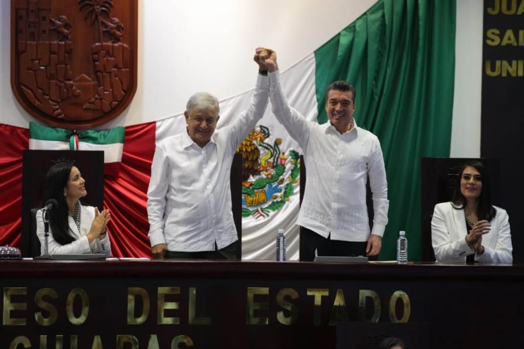 El presidente López Obrador asistió a la toma de protesta de Rutilio Escandón. |Omar Franco
