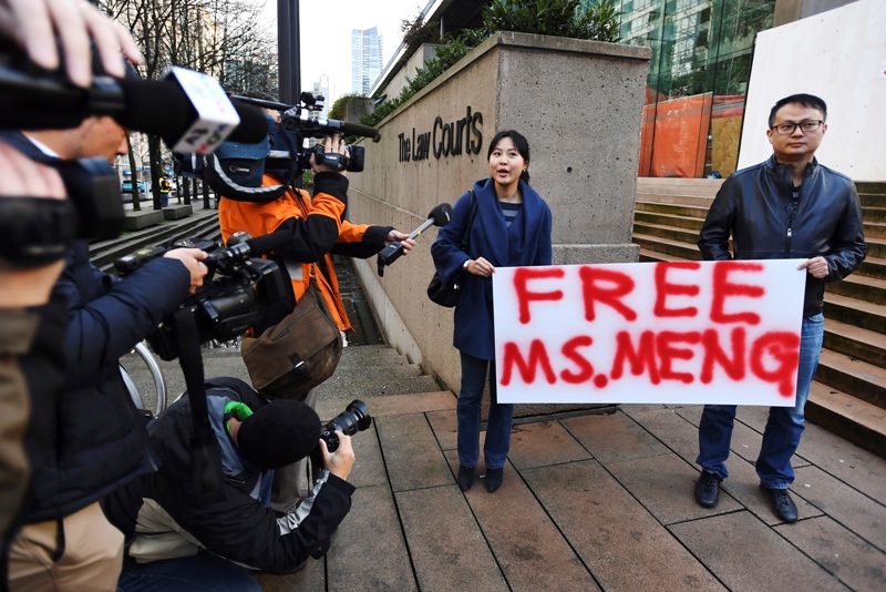 Seguidores de Meng Wanzhou protestaron contra su detención en Vancouver, Columbia Británica.