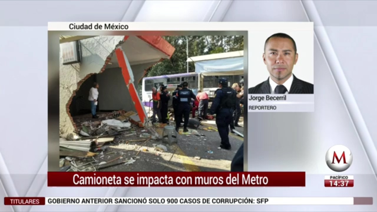 Camioneta choca contra muro de Metro Potrero; hay 2 heridos- Grupo Milenio