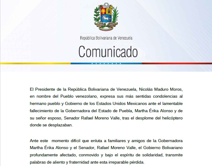 La declaración fue realizada por la cancillería venezolana.