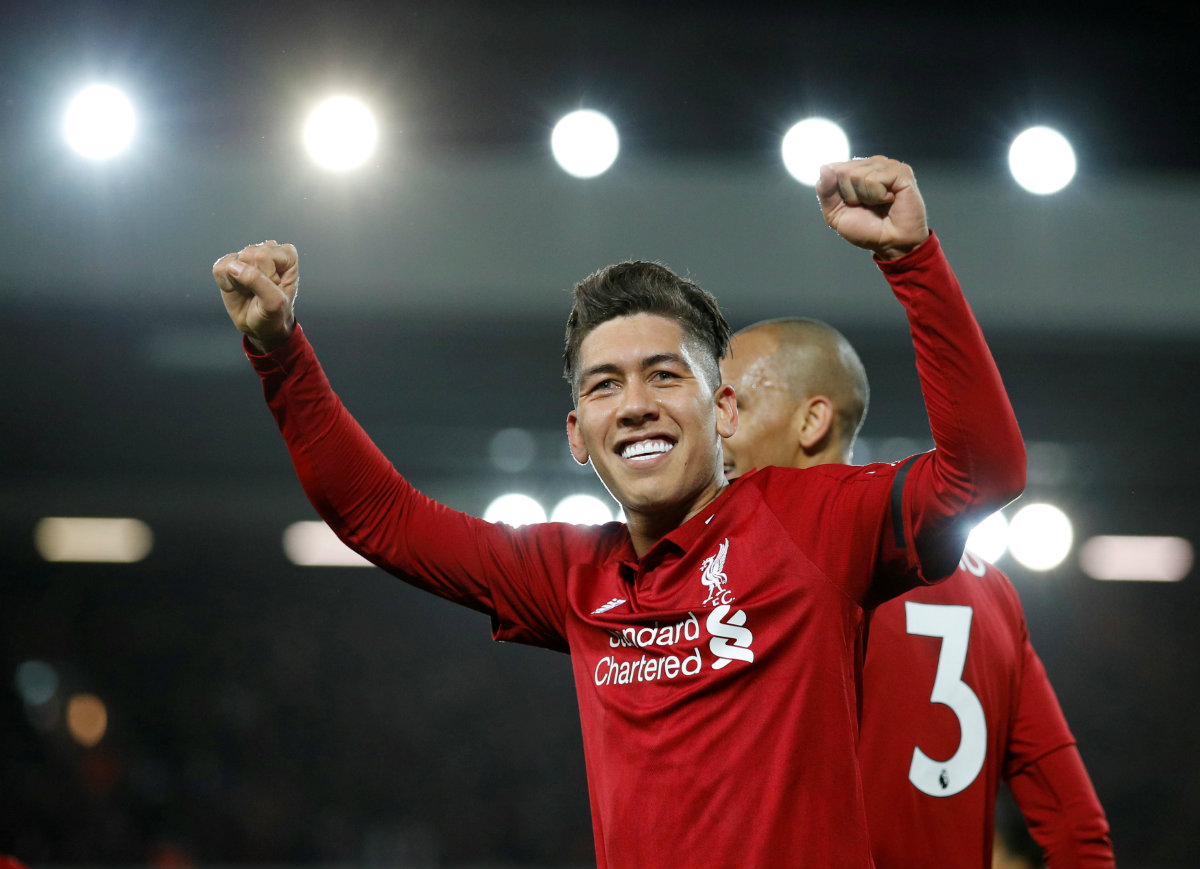 Roberto Firmino marcó 'hat-trick' en victoria del Liverpool (Reuters)