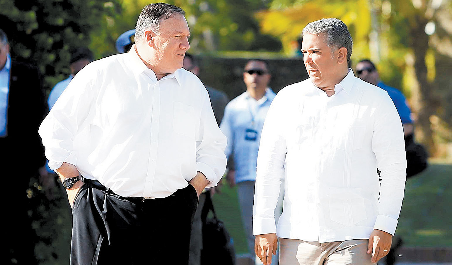 El secretario de Estado de Estados Unidos, Mike Pompeo (izquierda) y el presidente colombiano, Iván Duque (derecha). (EFE)