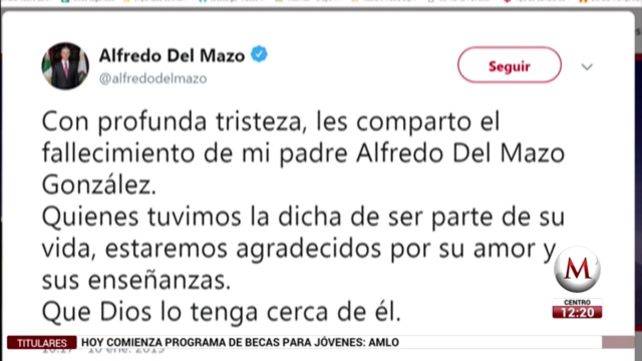 Murió papá de Alfredo del Mazo, gobernador del Edomex Grupo Milenio