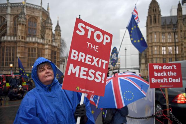 Manifestantes en contra del Brexit permanecen ante el Parlamento en Londres/EFE.