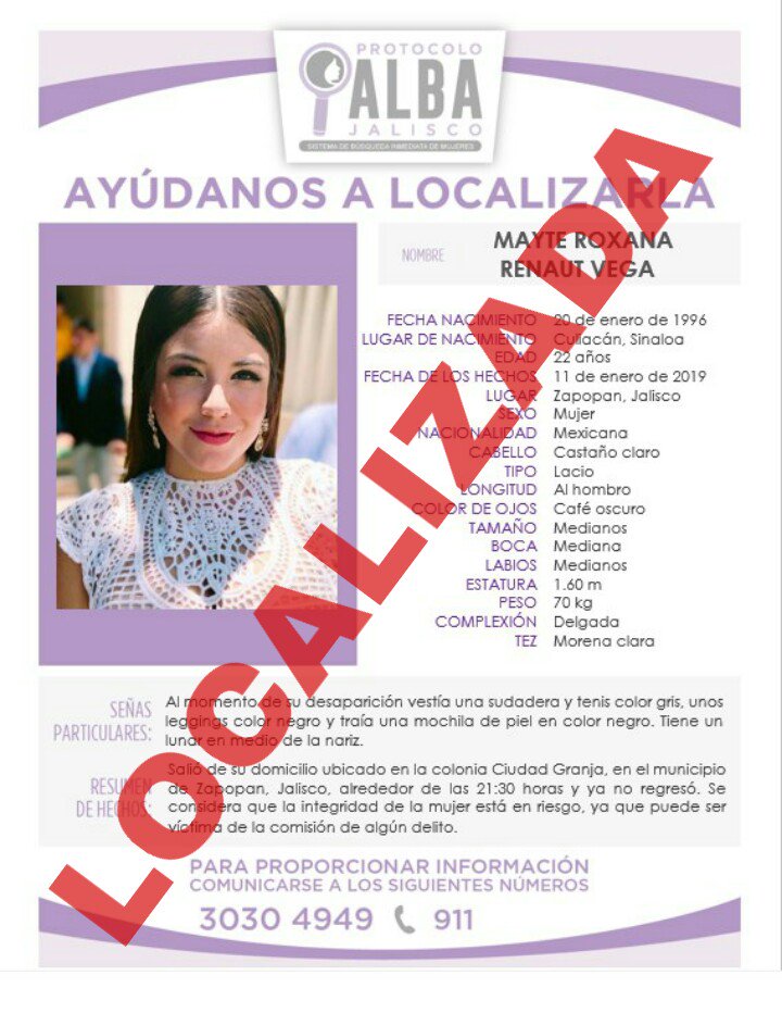 Mayte Roxana Renaut Vega ya fue localizada. (Cortesía)