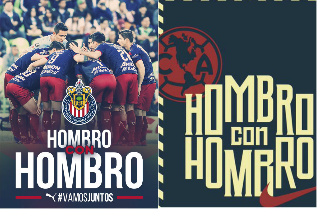 Chivas copea lema "hombro con hombro" de América (Twitter @Chivas / @ClubAmerica)