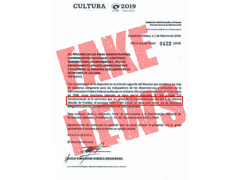 La Secretaría de Cultura asegura que el comunicado fue alterado. (Especial)