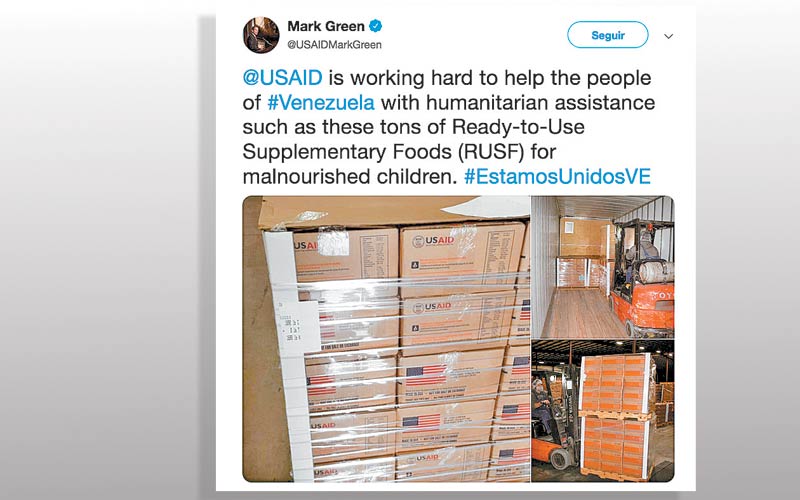 El administrador de Usaid, Mark Green, tuiteó fotos de la ayuda que EU enviará. (Foto: Especial)