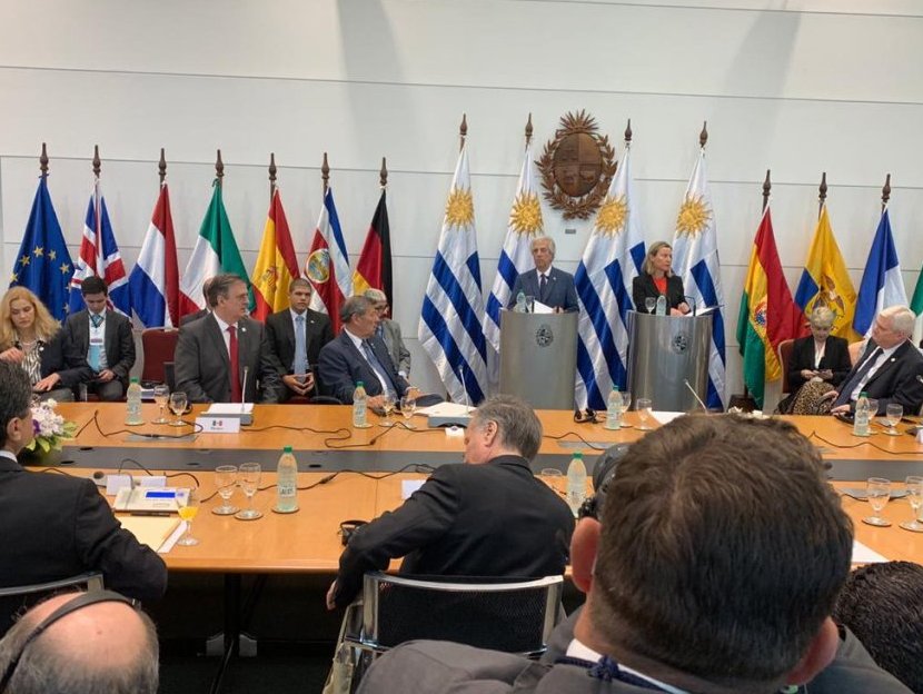 La reunión se realiza a puerta cerrada en Uruguay. | Twitter @SRE_mx