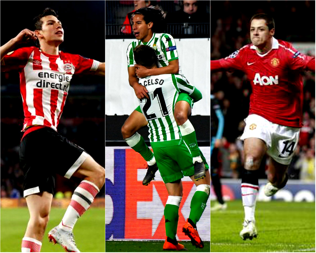 Hirving Lozano, Diego Lainez y Javier Hernández (AFP)