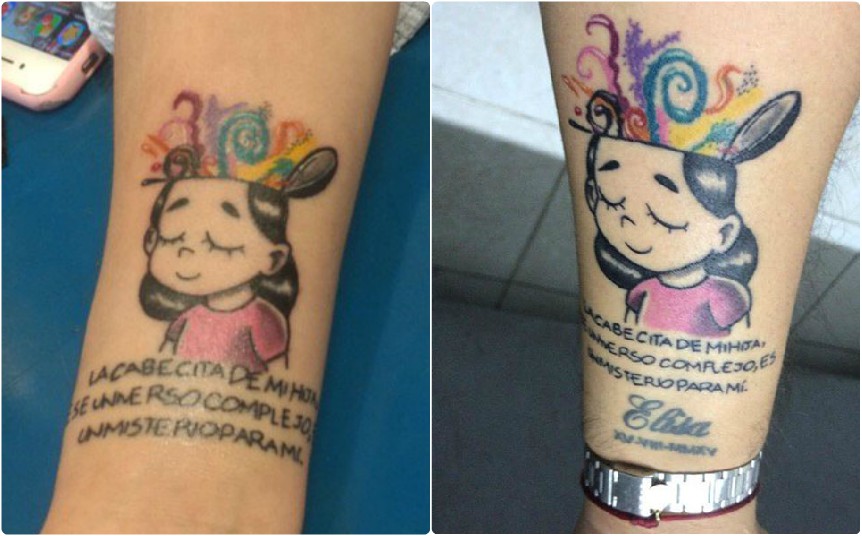 Elisa y Carlos se tatuaron un dibujo de Bef en honor a su hija con autismo. (Twitter: @monorama)