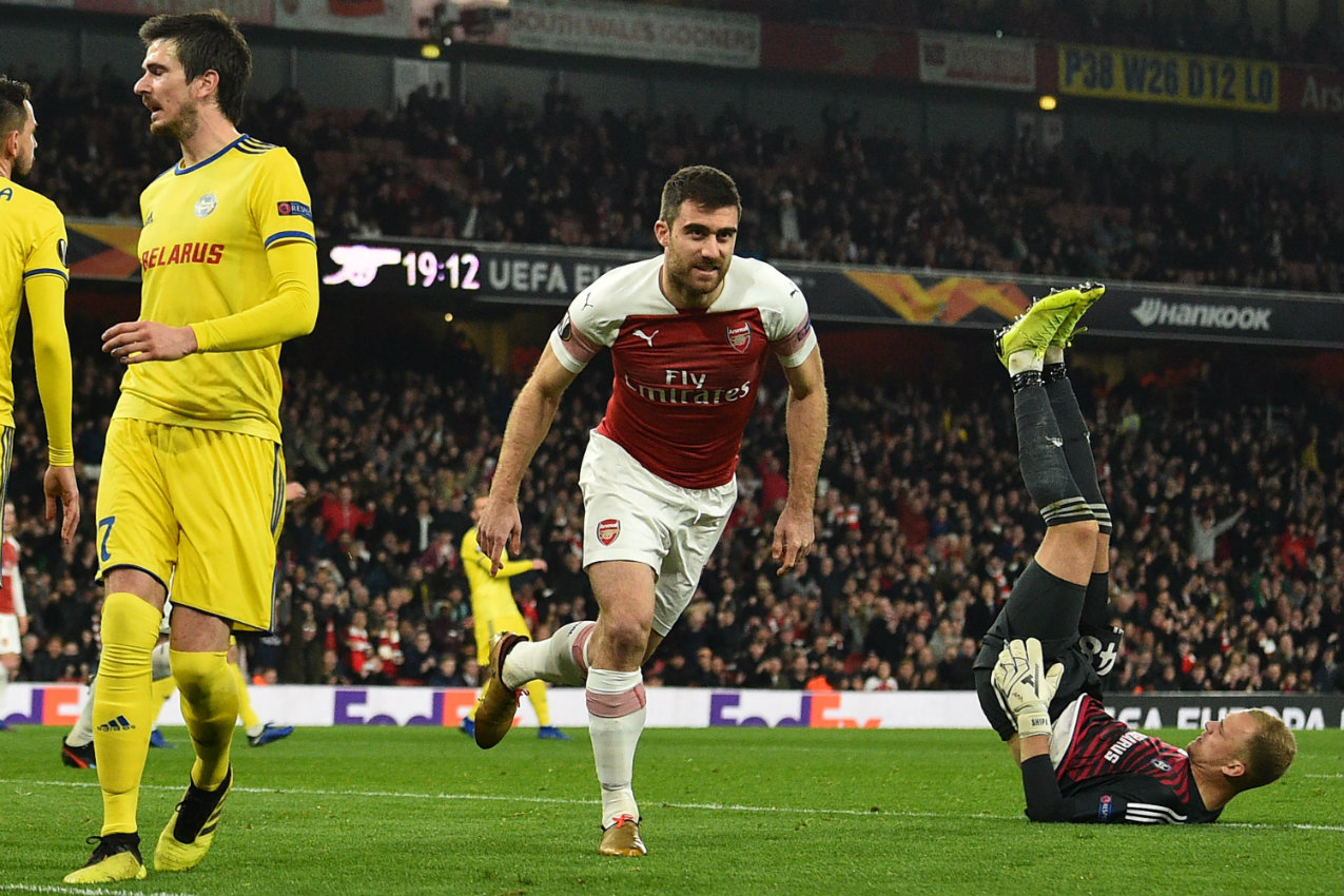 El Asrenal se impuso 3-0 al BATE Borisov (AFP)