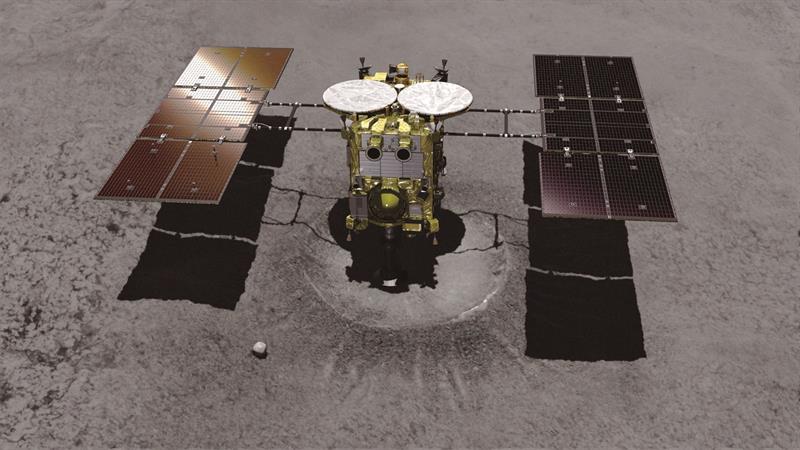 Según JAXA, el 22 de febrero de 2019, Hayabusa2 envió señales a la Tierra mostrando que había aterrizado en el asteroide Ryugu. (EFE)