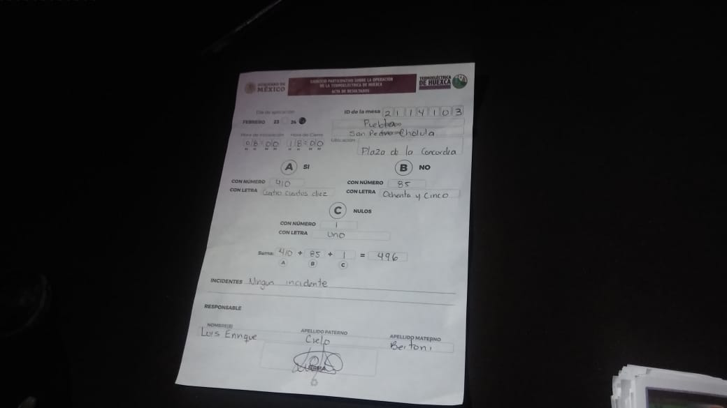 Del total de sufragios, la mayoría votó a favor de la construcción de la termoeléctrica (Jaime Zambrano)