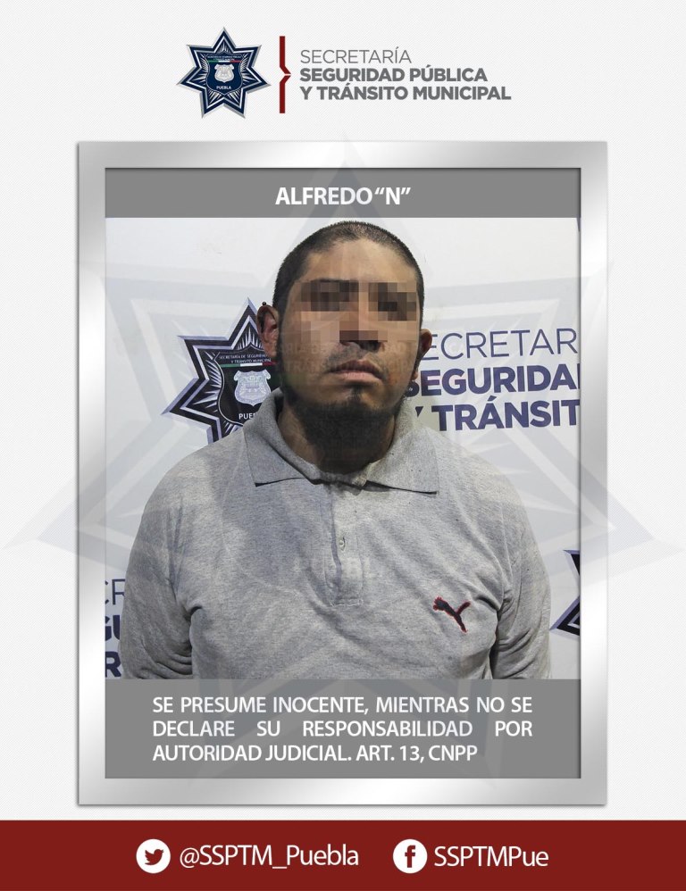 Adán “N.” y Alfredo “N.” fueron detenidos por  portación de arma de fuego y su probable participacion en robo a conductor (SSPTM Puebla)