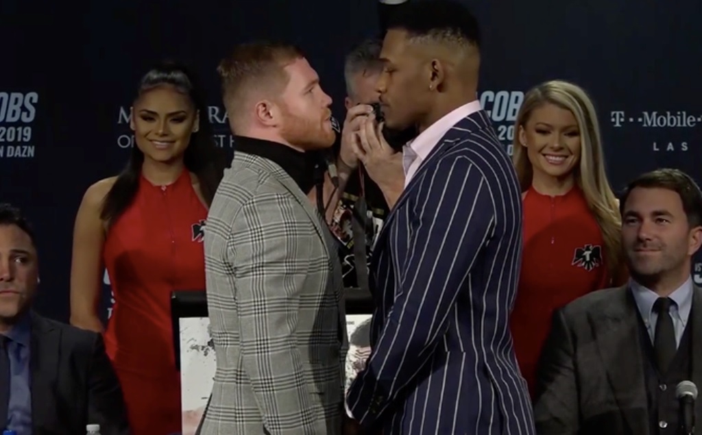 Saúl Álvarez y Daniel Jacobs en su primer cara a cara (Cortesía)
