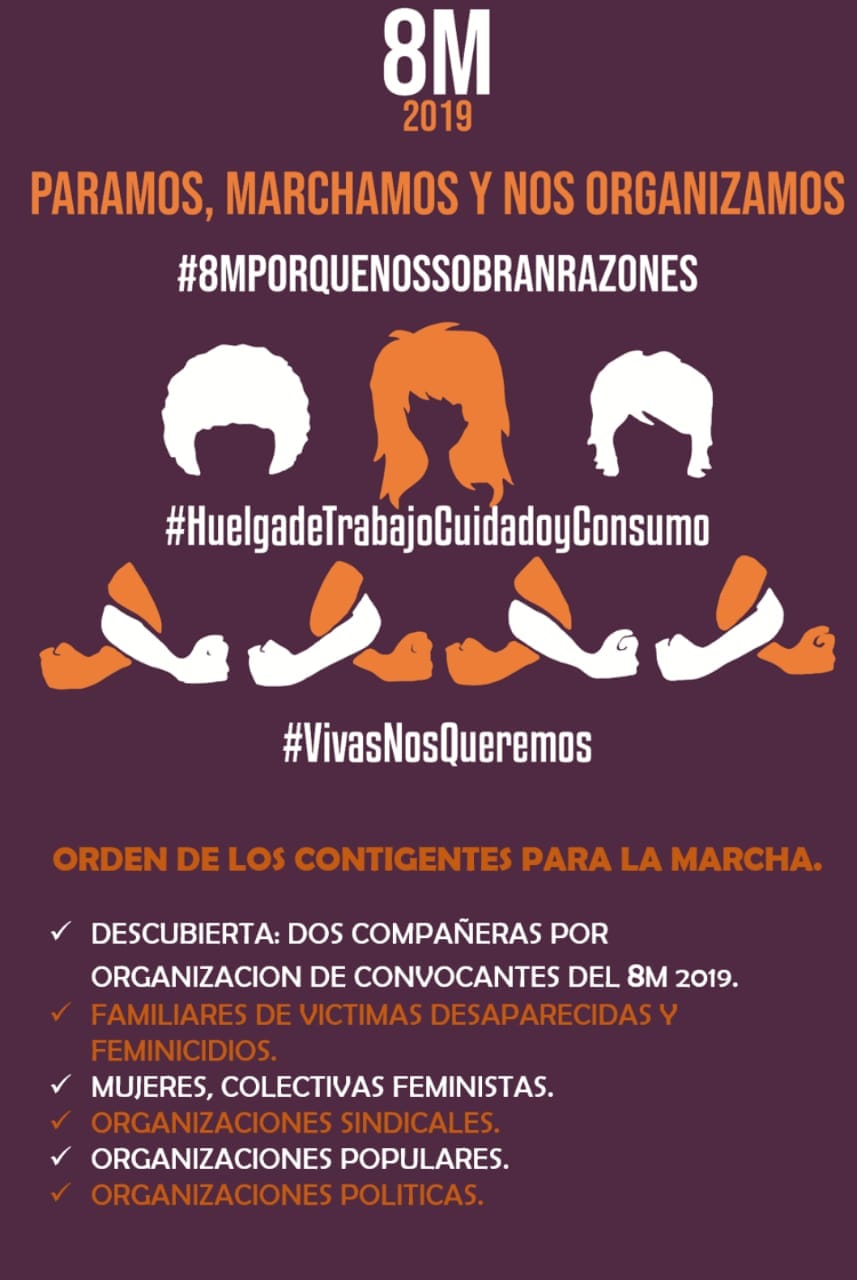 Orden de la marcha por el Día de la Mujer. (Tomada de Marcha 8M 2019)