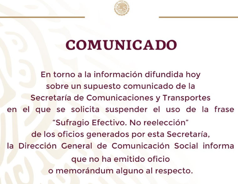Comunicado de la SCT
