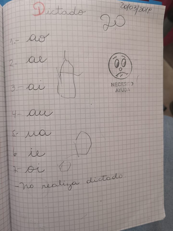 La maestra le puso 2.0 y una carita triste. (Facebook: Francisco Vallejo)