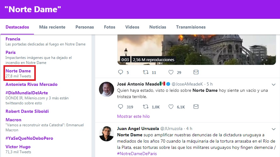 "Norte Dame" se colocó entre las tendencias en Twitter.