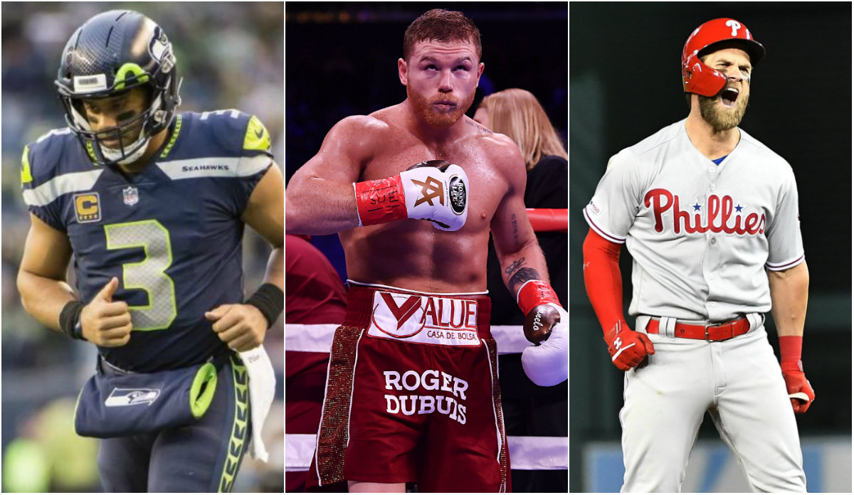 Russell Wilson, Canelo Álvarez y Bryce Harper (Reuters/Imago7)