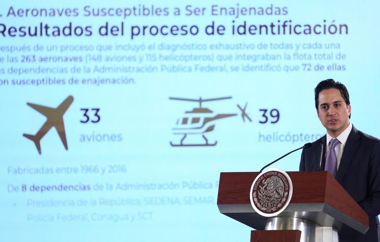 Jorge Mendoza Sánchez dijo que de 263 naves que integran la flota del gobierno federal, 72 fueron puestas a la venta/Especial.