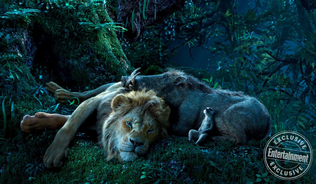 Simba, Timón y Pumba en el 'live action' de 'El Rey León' (Entertainment Weekly).