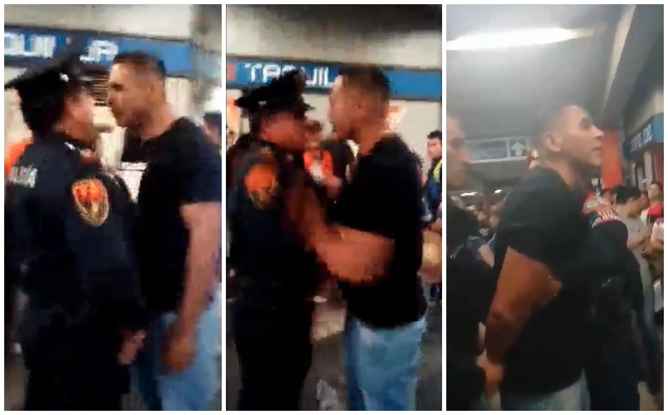 Un hombre comenzó a golpear a un policía en el metro de la Ciudad de México. (Captura de pantalla)