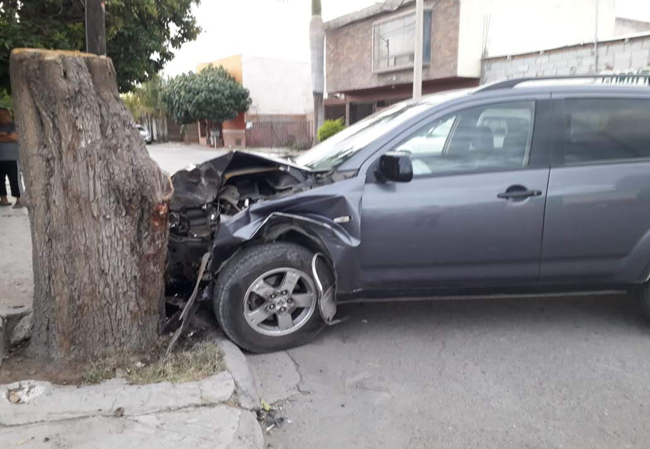 Primer auto impactado contra el tronco del árbol. (Notivox Digital)