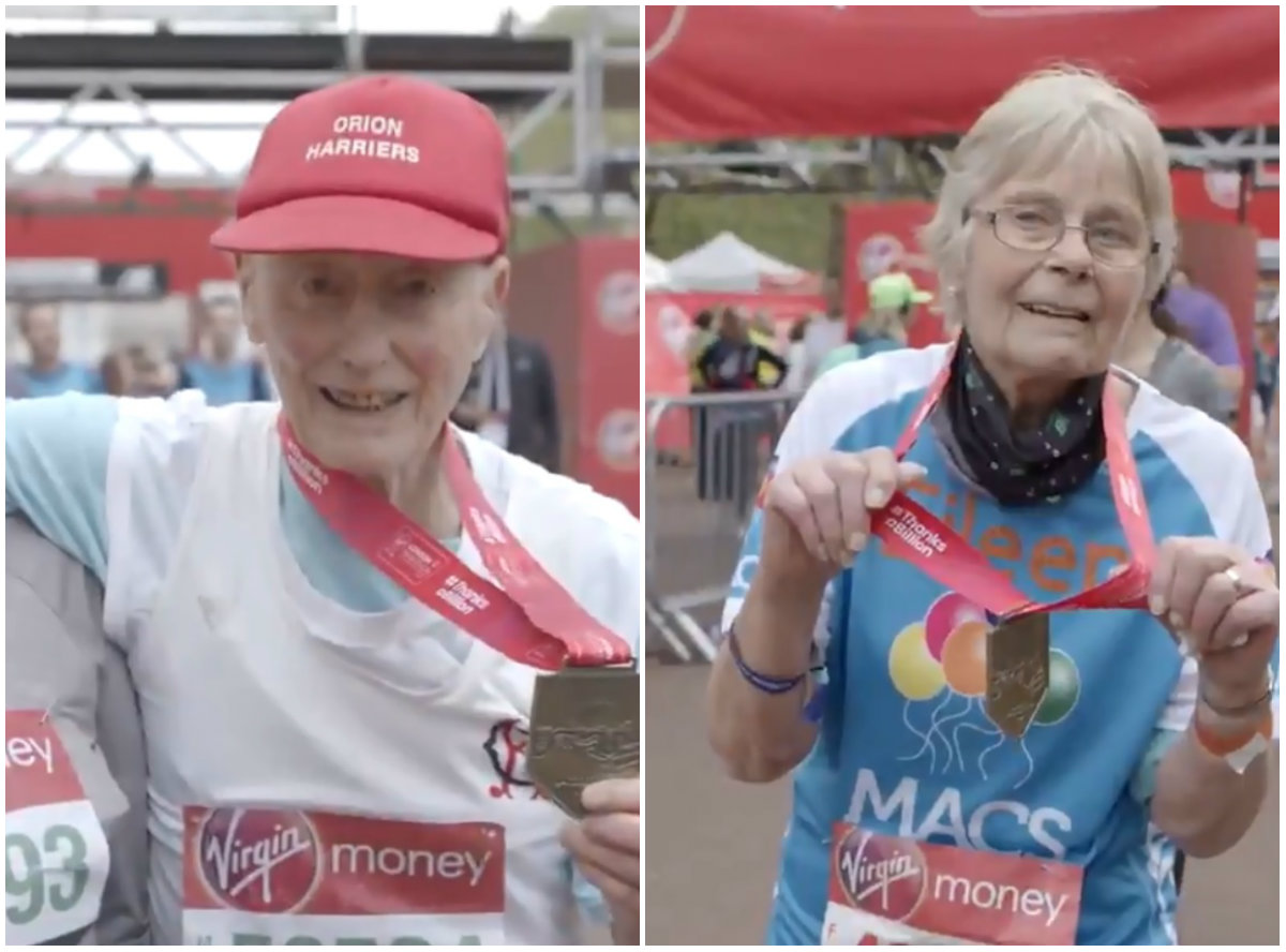 Ken Jones (85) y Eileen Noble (84) los corredores más longevos de la Maratón de Londres 2019 (Twitter @LondonMarathon)