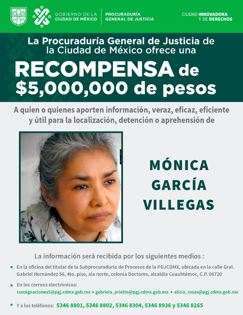 La Procuraduría de la Ciudad de México da una recompensa a quien dé información de la directora del Rébsamen. (Especial)