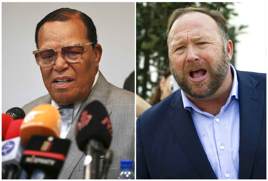 Louis Farrakhan, Alex Jones y otros extremistas fueron vetados de Facebook (AP).