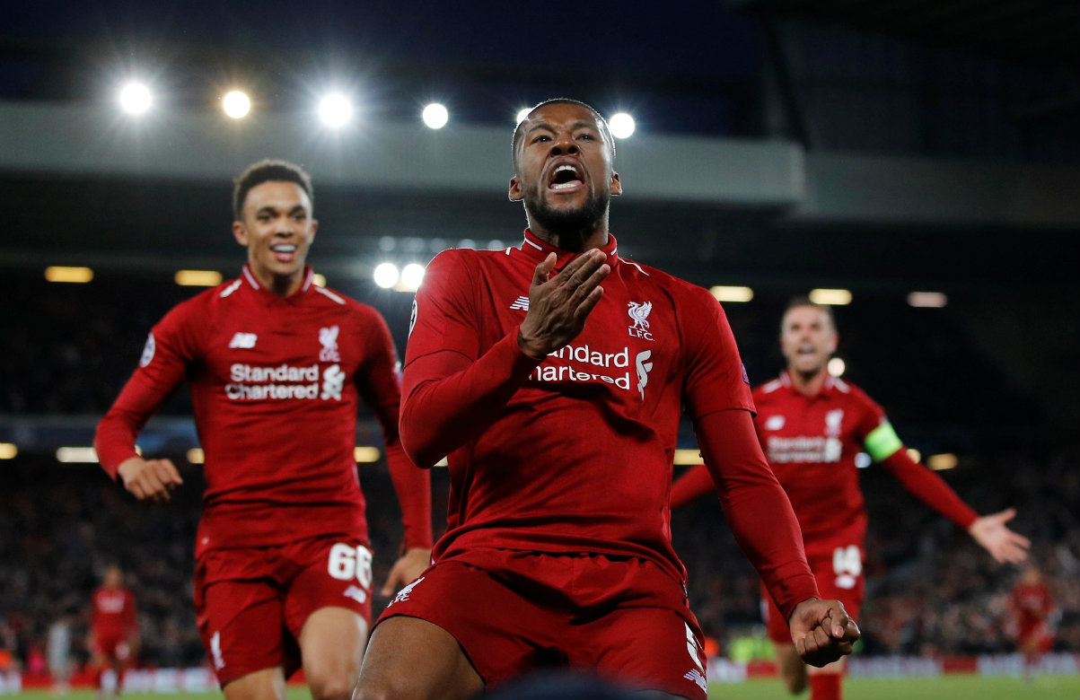 El festejo del Liverpool tras la victoria sobre Barcelona en Champions (Reuters)