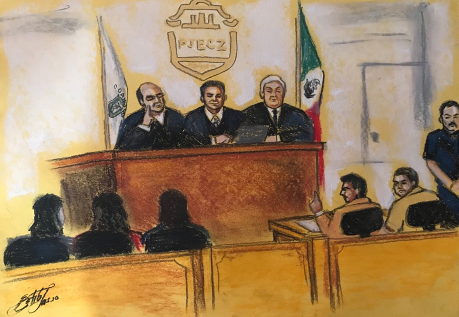 Ilustración tomada fuera de la audiencia por Estib Jasso.