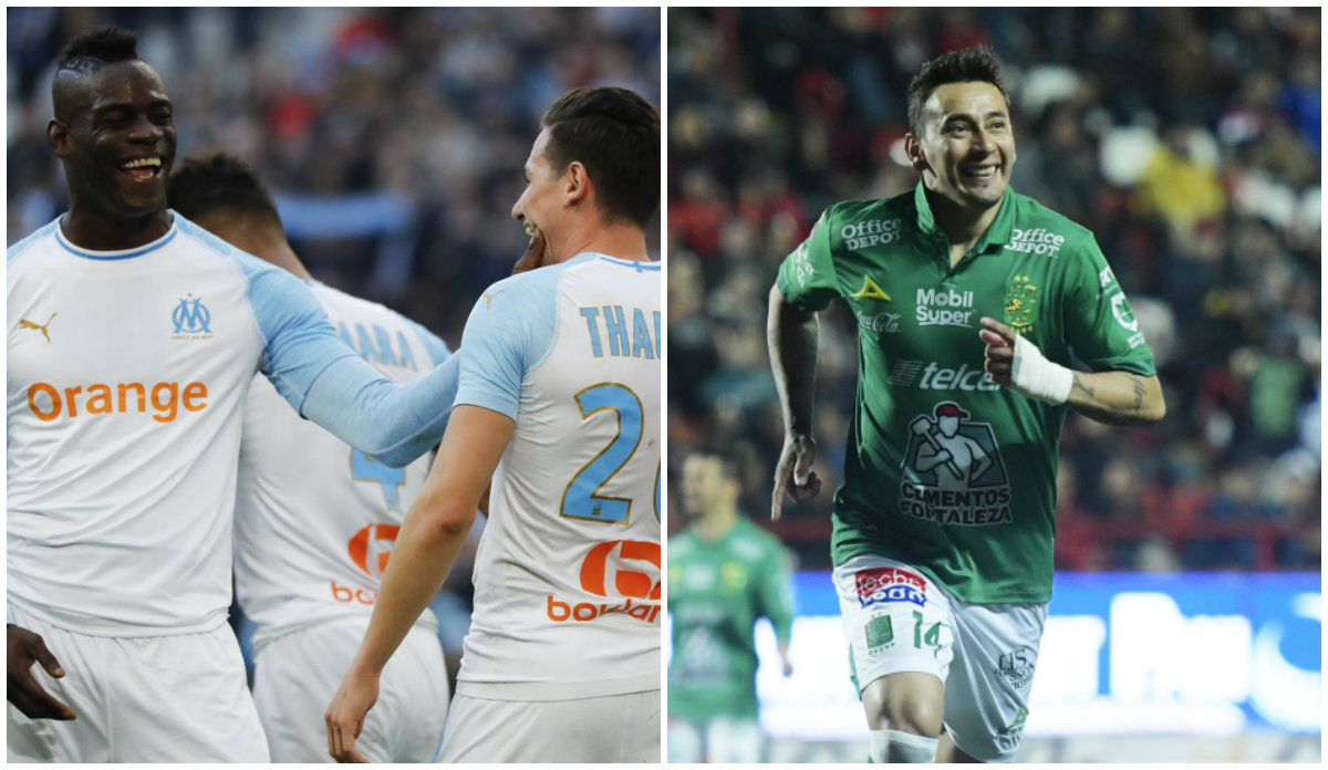 Jugadores del Olyimpique de Marsella y Rubens Sambueza (Twitter: @OM_Espanol/Imago7)
