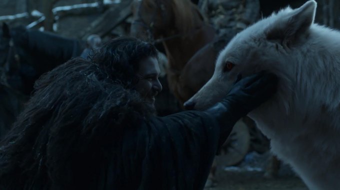 Jon Snow se reencuentra con su lobo.