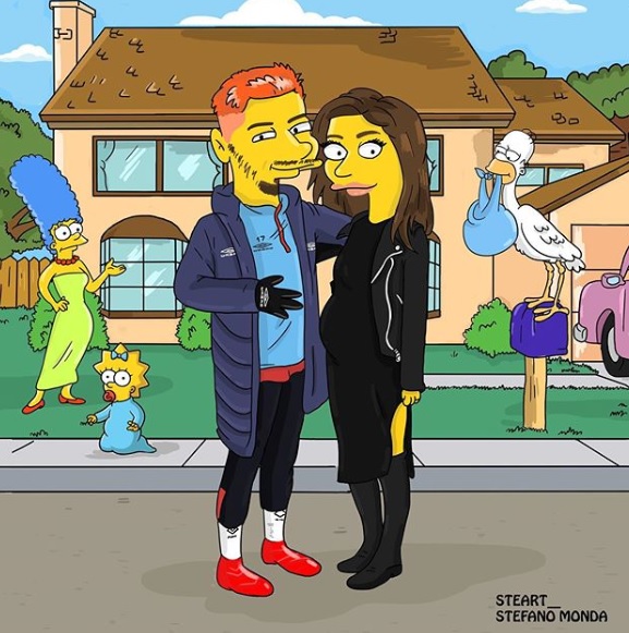 Chicharito y Sarah Kohan como personajes de Los Simpson (Instagram: @steart_)