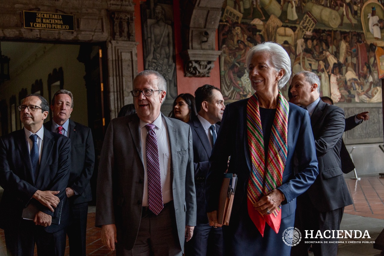 Christine Lagarde, directora del Fondo Monetario Internacional y Carlos Urzúa, titular dela Secretaría de Hacienda (cortesía)