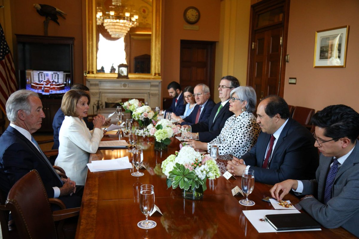 Marcelo Ebrard, Graciela Márquez y Jesús Seade, en reunión con Nancy Pelosi (@GMarquezColin)